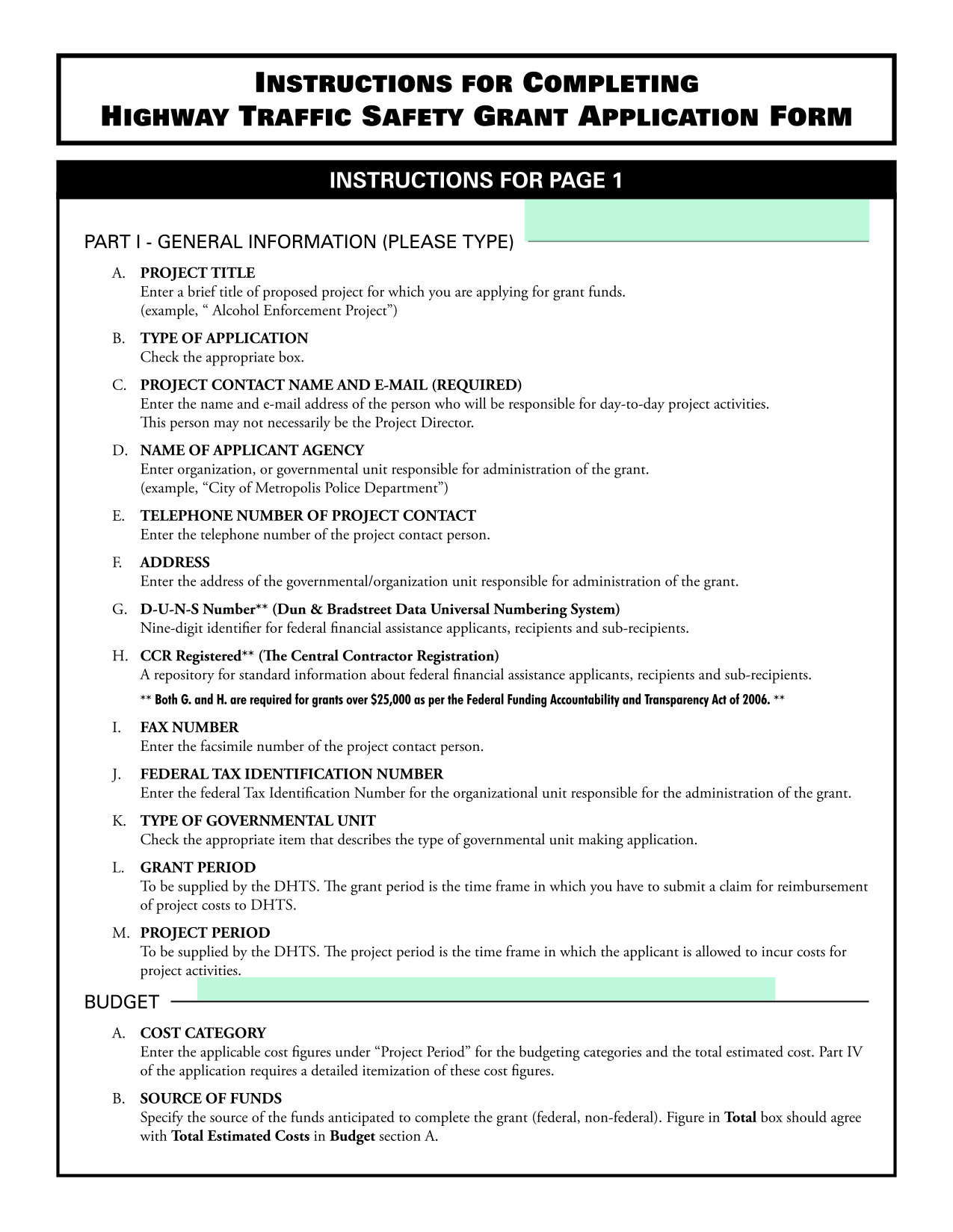 Highway Traffic Safety Grant Application Form screenshot