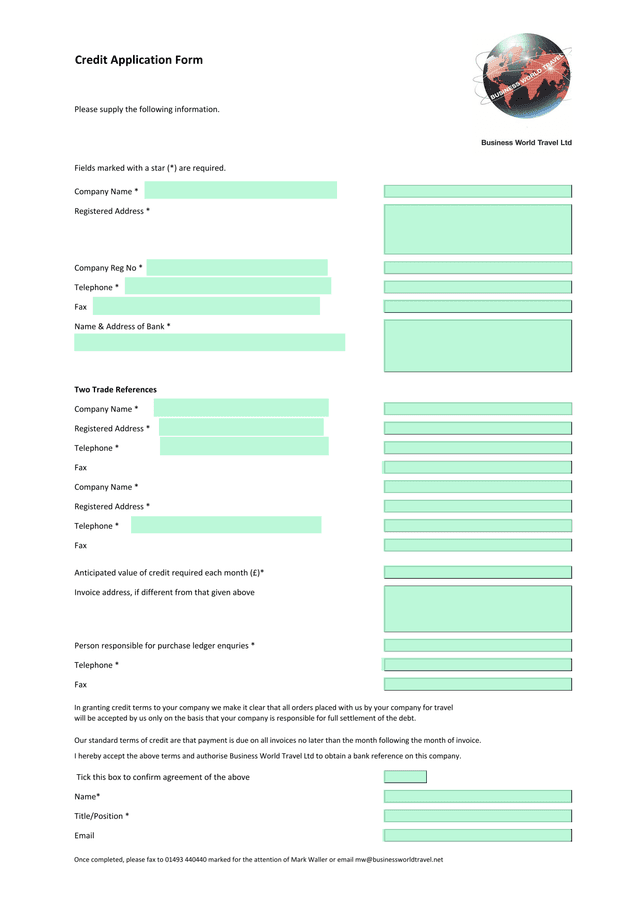 Credit Application Form screenshot