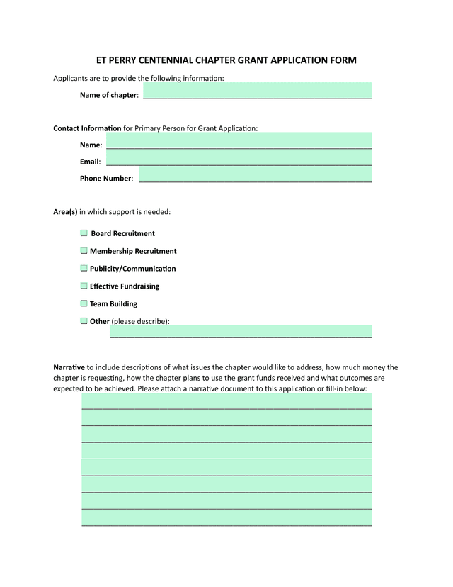 ET Perry Centennial Chapter Grant Application Form screenshot