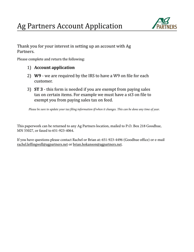 Ag Partners Account Application And Revolving Credit Agreement screenshot