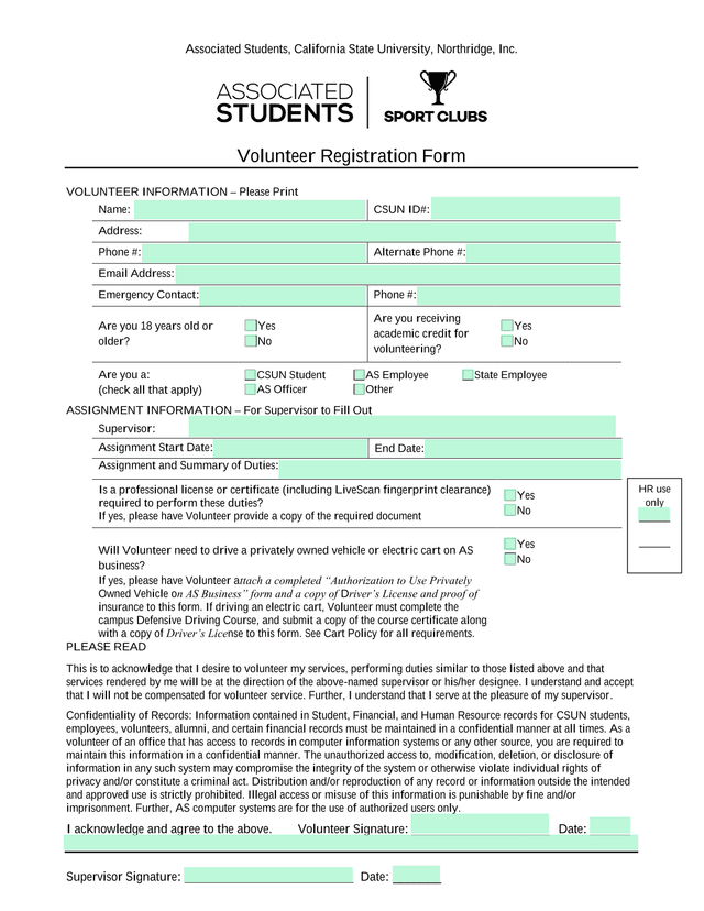 Volunteer Registration Form screenshot