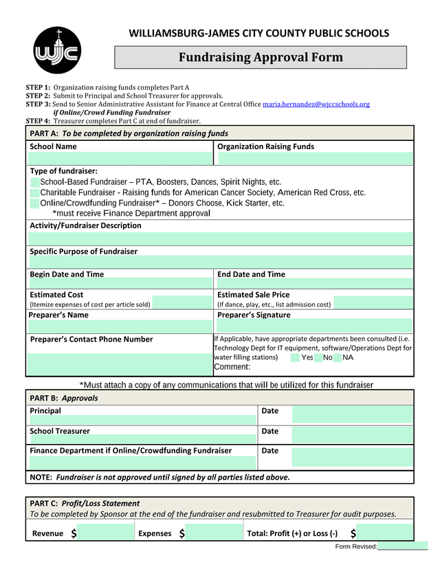Fundraising Approval Form screenshot