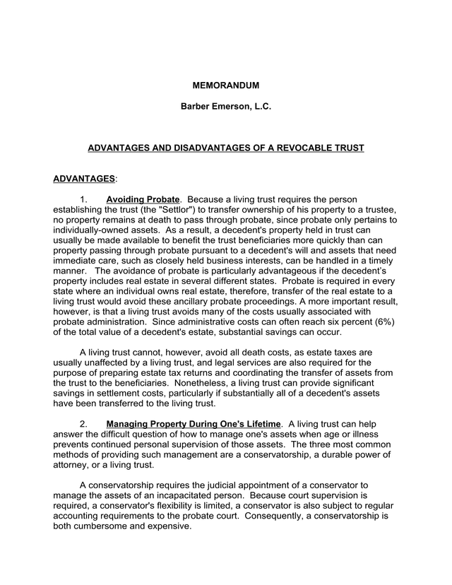 Advantages And Disadvantages Of A Revocable Trust screenshot