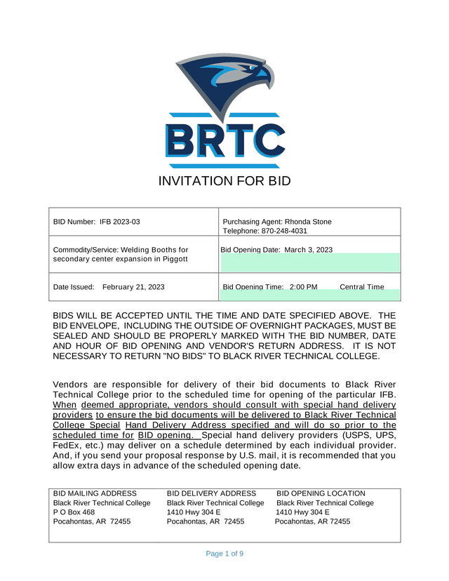 INVITATION FOR BID screenshot