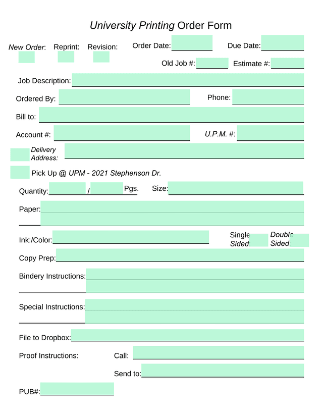 University Printing Order Form screenshot