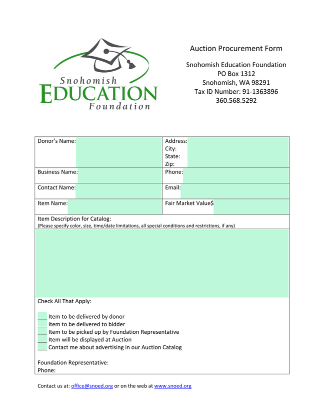 Auction Procurement Form screenshot
