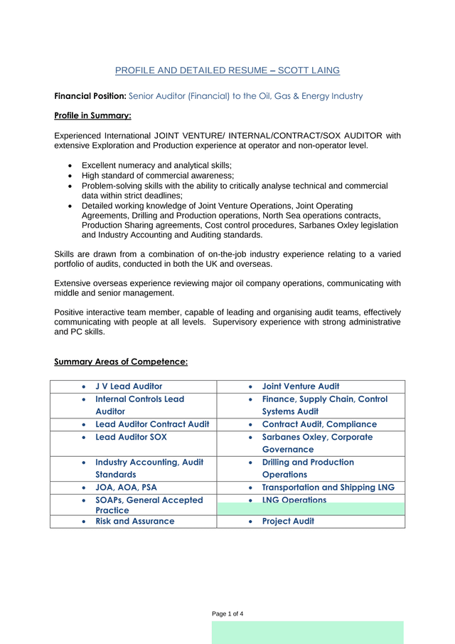PROFILE AND DETAILED RESUME  SCOTT LAING screenshot