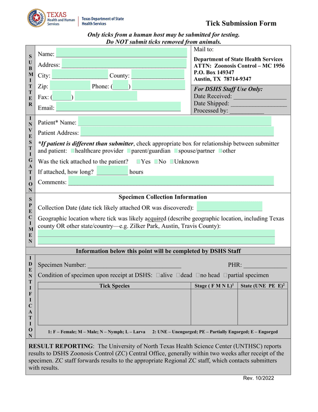 Tick Submission Form screenshot