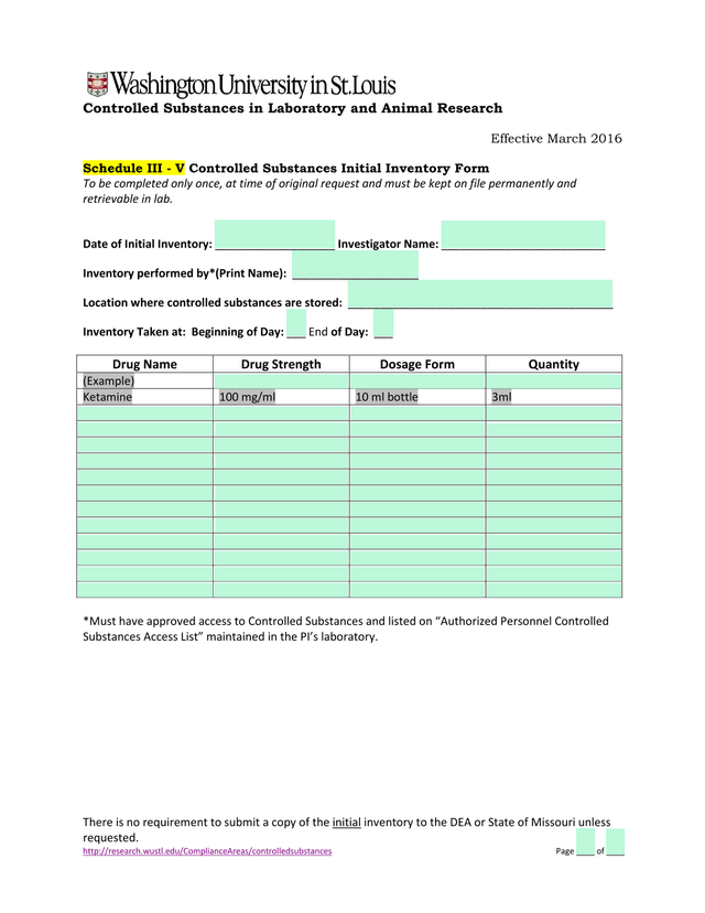 Schedule III   V Controlled Substances Initial Inventory Form screenshot