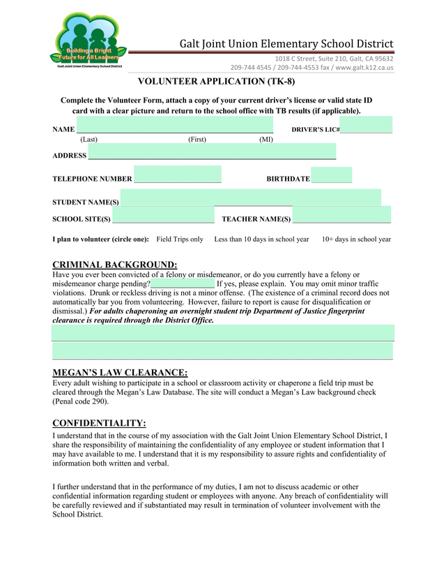 Volunteer Application (TK 8) screenshot
