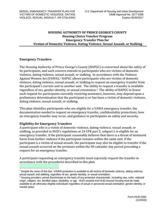 Model Emergency Transfer Plan For Victims Of Domestic Violence, Dating Violence, Sexual Assault, Or  screenshot
