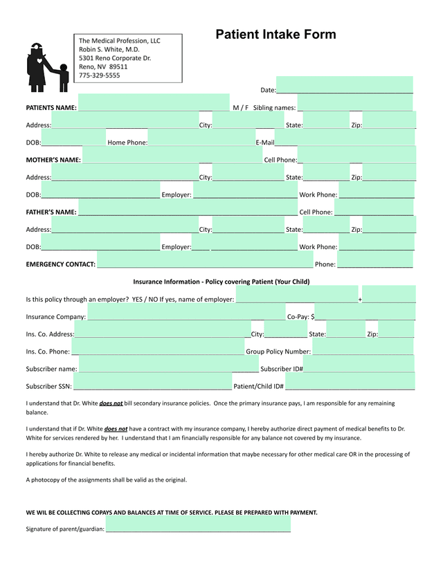 Patient Intake Form screenshot