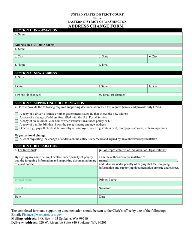 Address Change Form screenshot