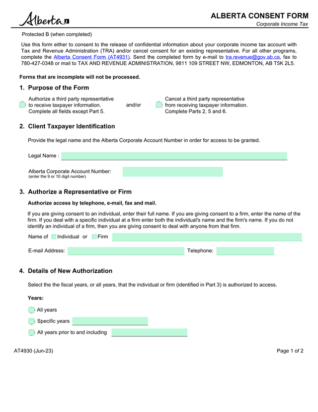 Alberta Consent Form screenshot