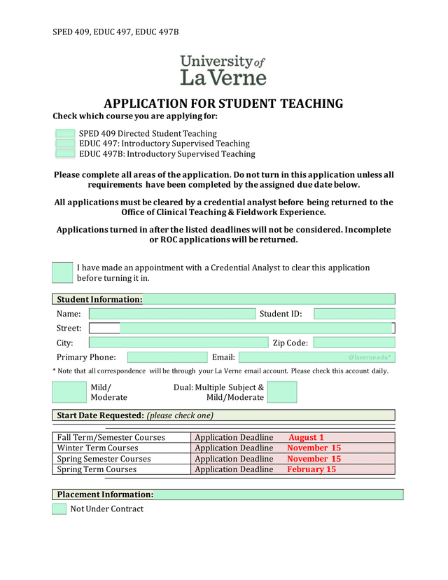 APPLICATION FOR STUDENT TEACHING screenshot