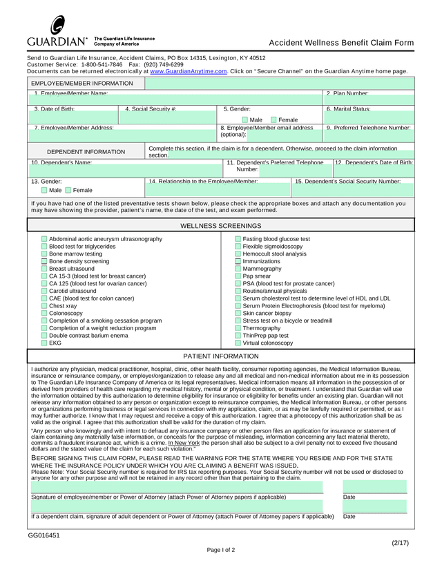Accident Wellness Benefit Claim Form screenshot