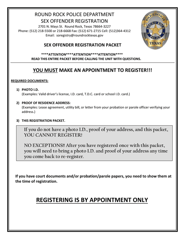 Sex Offender Registration Packet screenshot