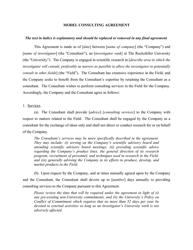 Model Consulting Agreement screenshot