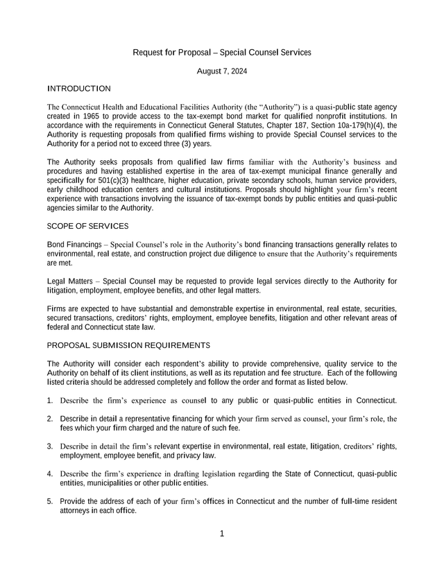 Request For Proposal  Special Counsel Services screenshot