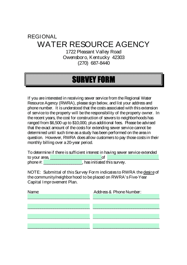 RWRA Survey Form screenshot