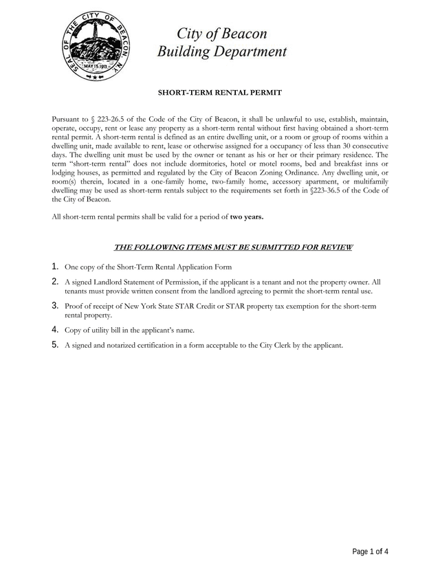 Short Term Rental Permit screenshot
