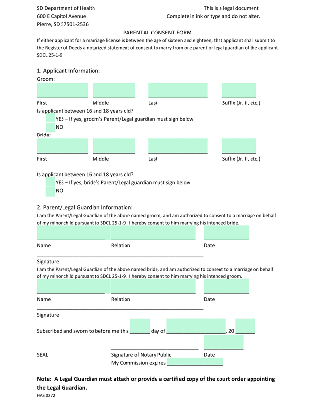 Parental Consent Form screenshot