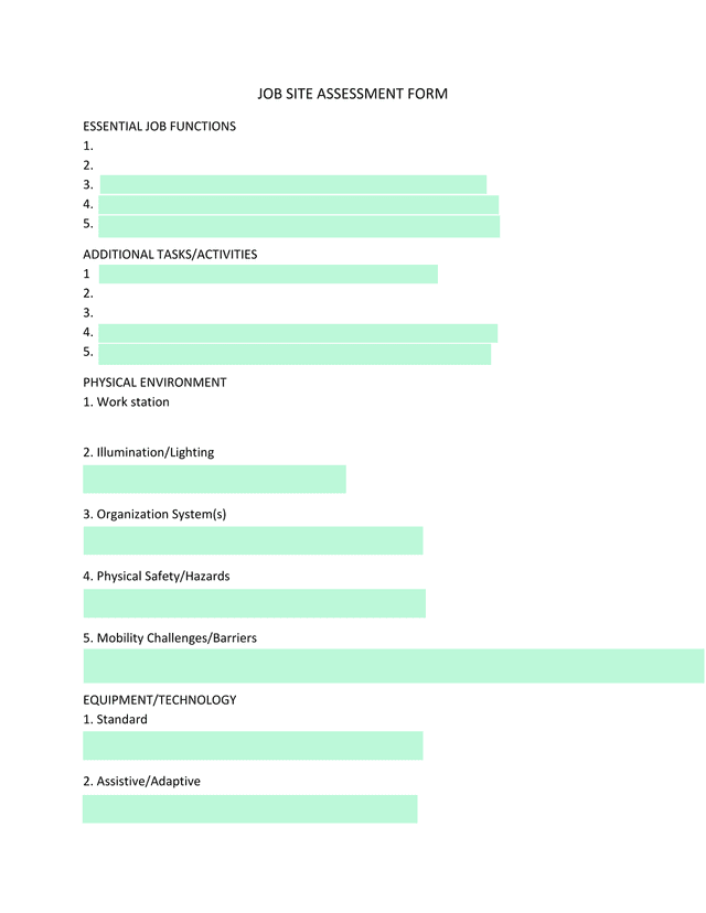 JOB SITE ASSESSMENT FORM screenshot
