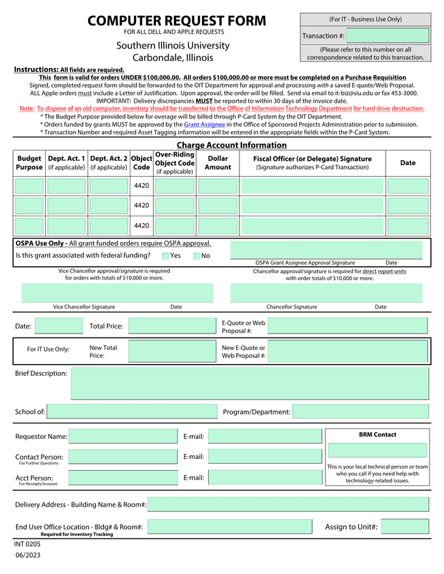 DELL COMPUTER REQUEST FORM screenshot