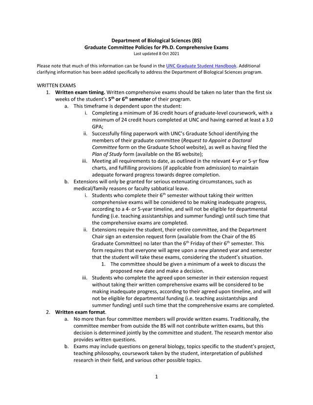 Graduate Committee Policies For Ph.D. Comprehensive Exams screenshot