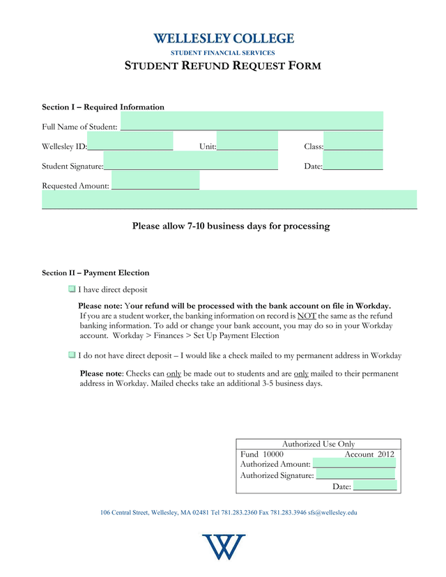 STUDENT REFUND REQUEST FORM screenshot