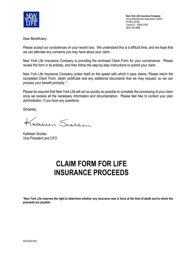 Claim Form For Life Insurance Proceeds screenshot