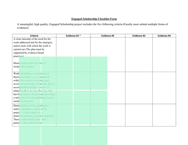Engaged Scholarship Checklist Form screenshot