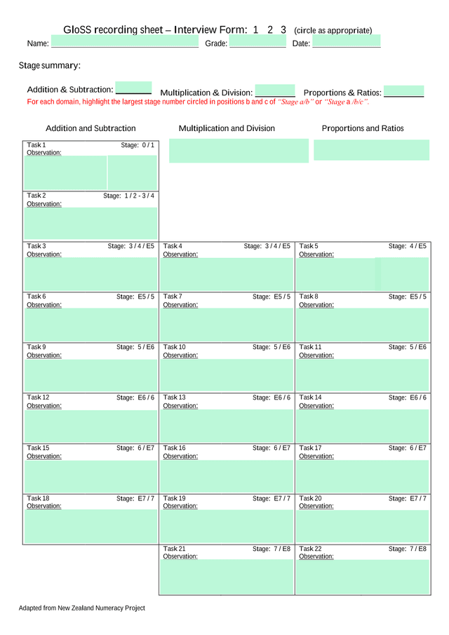GloSS Recording Sheet  Interview Form screenshot