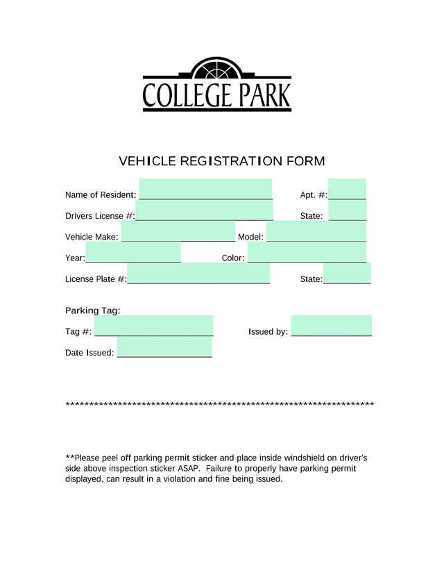 Vehicle Registration Form screenshot