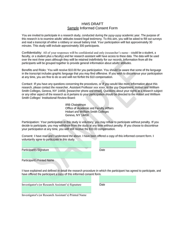 Sample Informed Consent Form screenshot