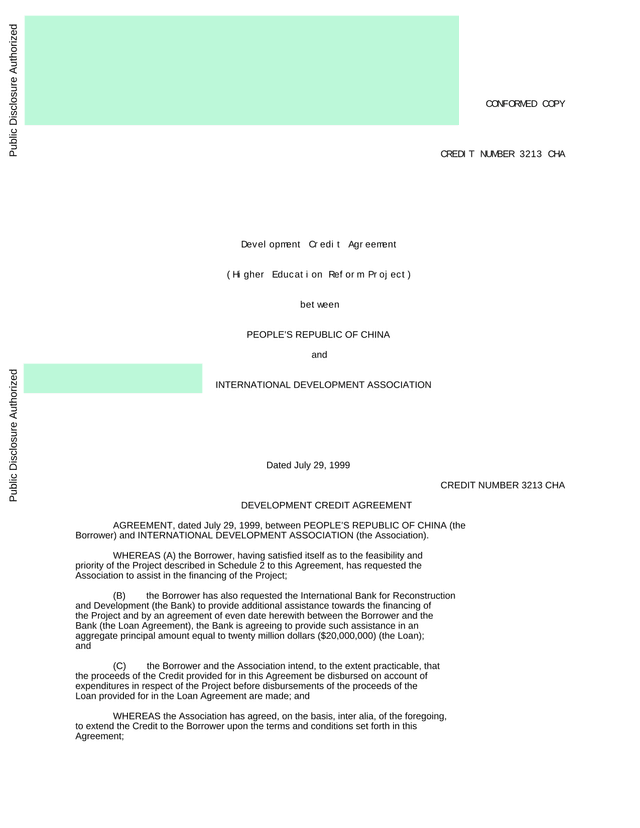 Development Credit Agreement screenshot