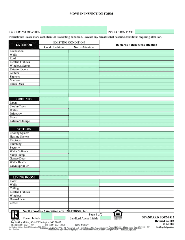 MOVE IN INSPECTION FORM screenshot