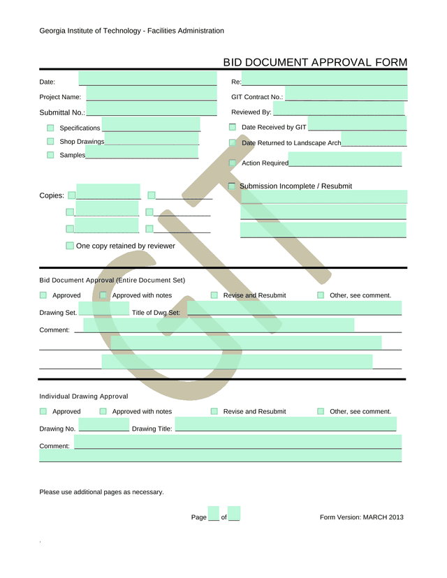BID DOCUMENT APPROVAL FORM screenshot