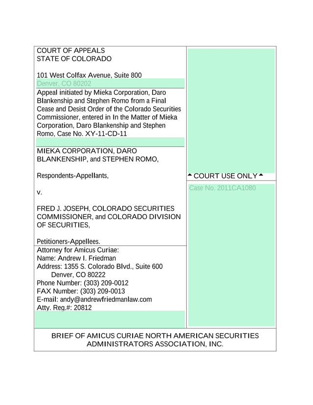 Brief Of Amicus Curiae North American Securities Administrators Association, Inc. screenshot
