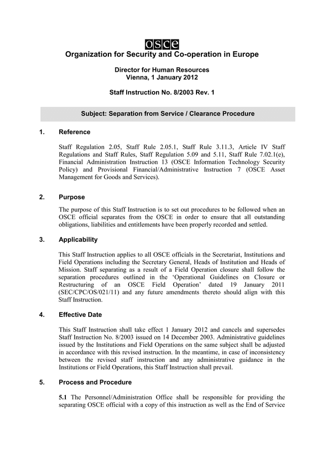 Staff Instruction No. 82003 Rev. 1 screenshot