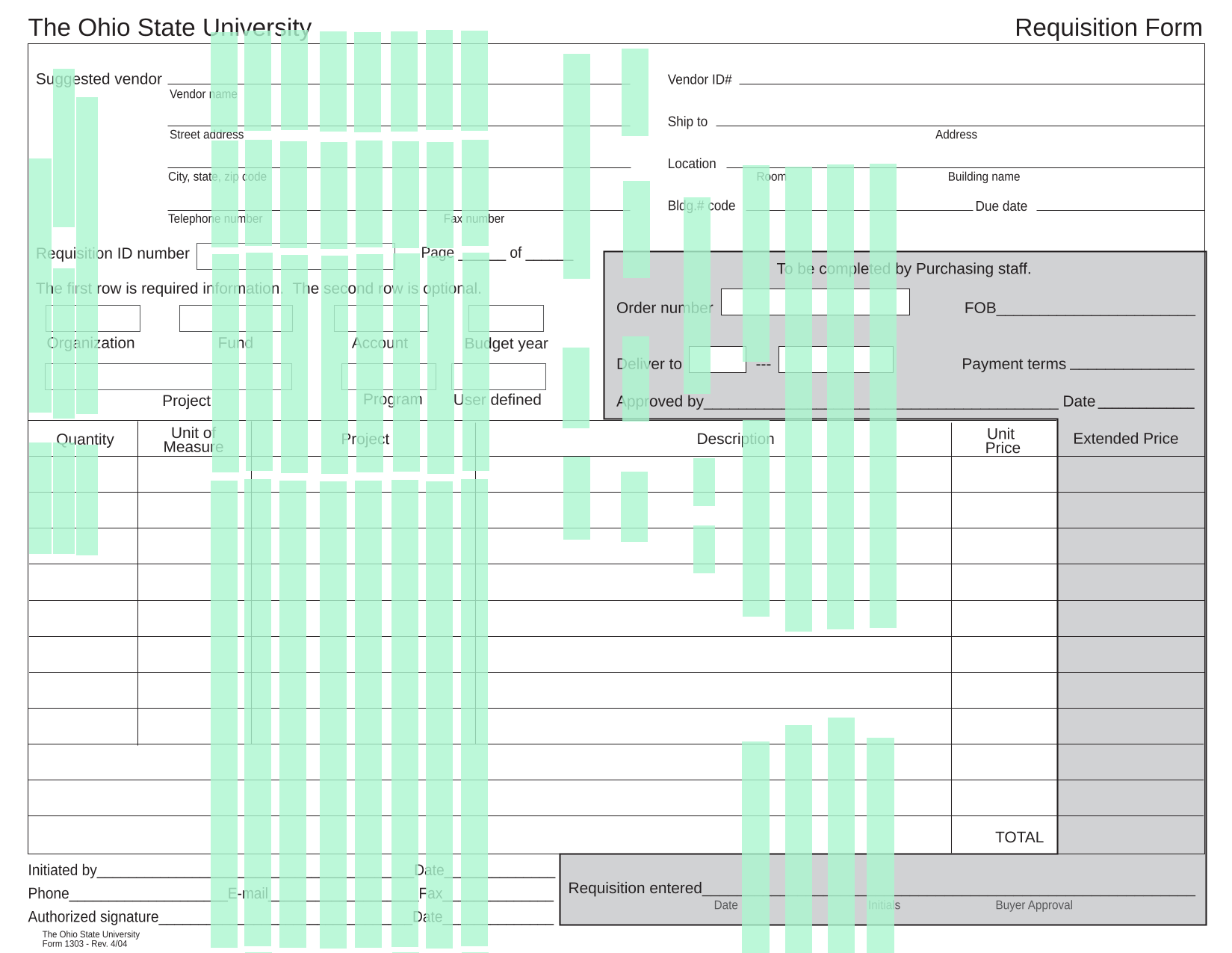 Requisition Form screenshot
