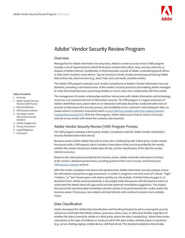 Adobe Vendor Security Review Program Overview screenshot
