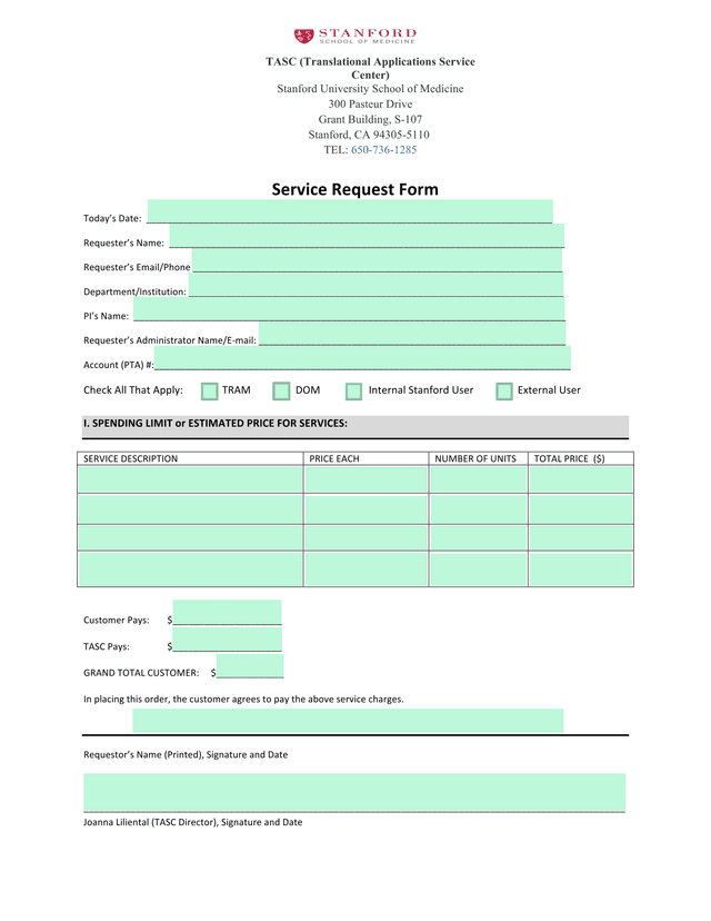 Service Request Form screenshot