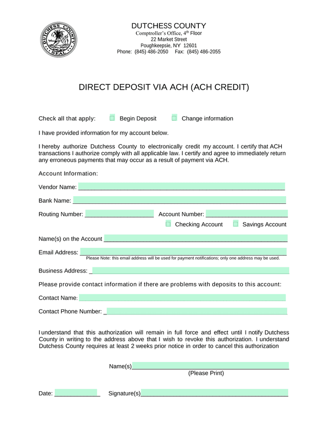Direct Deposit Via ACH (ACH Credit) screenshot