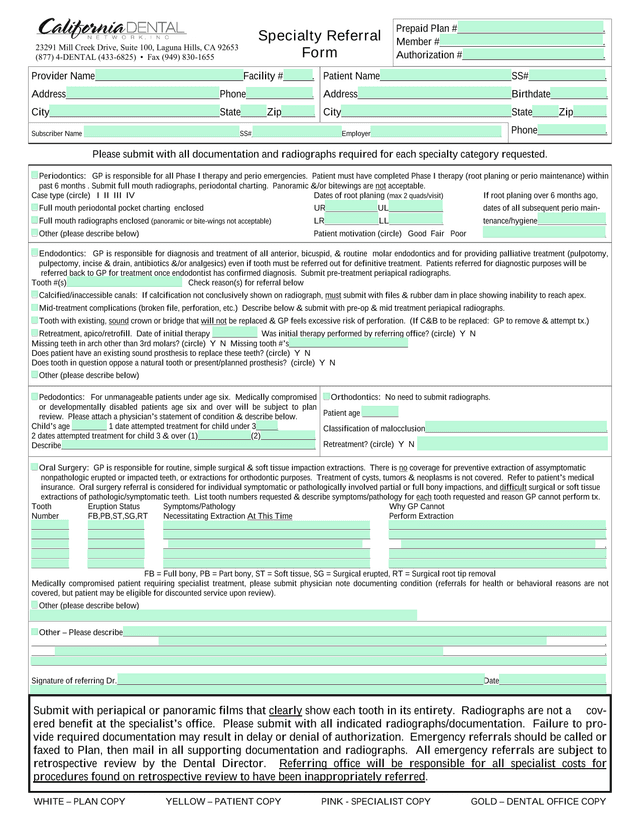 Specialty Referral Form screenshot