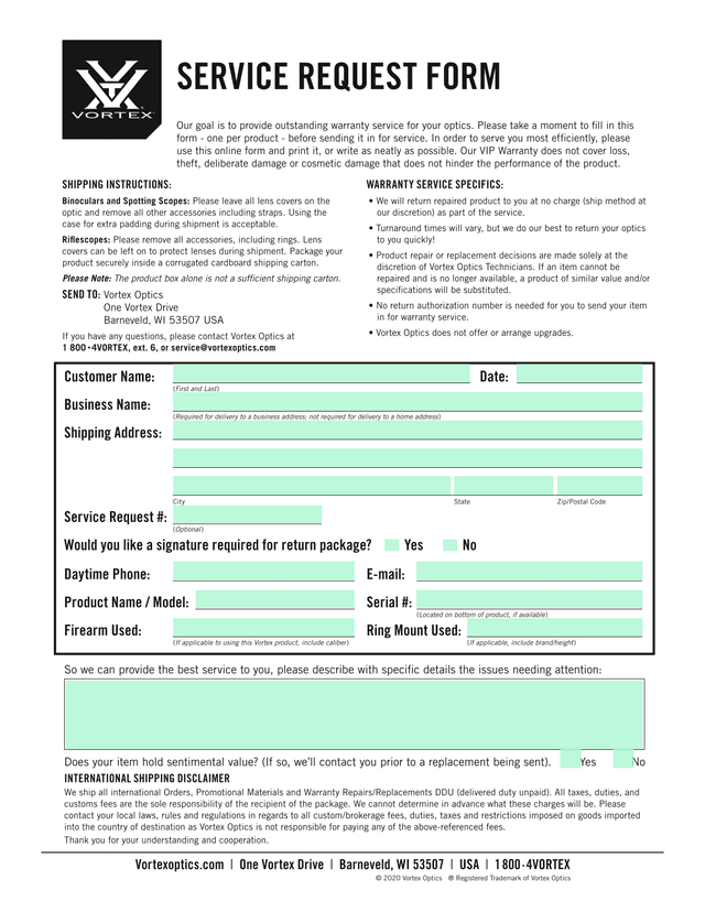 SERVICE REQUEST FORM screenshot