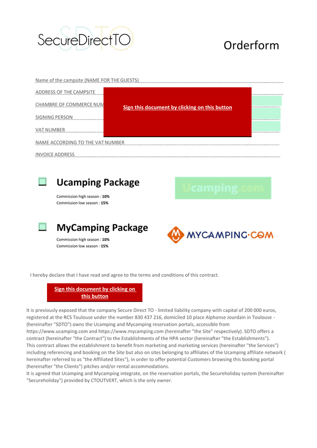 UcampingMyCamping Campsite Service Contract screenshot