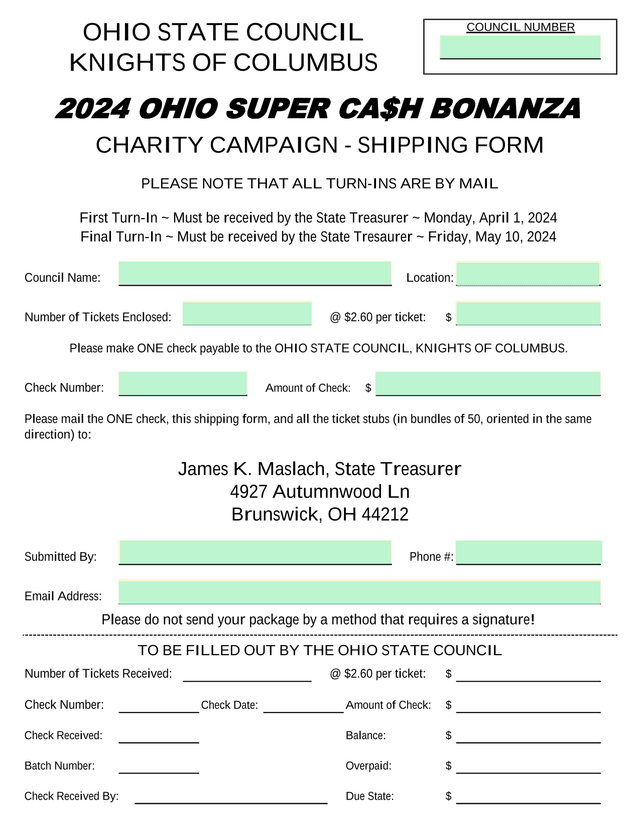 2024 Ohio Super CaH Bonanza Charity Campaign   Shipping Form screenshot