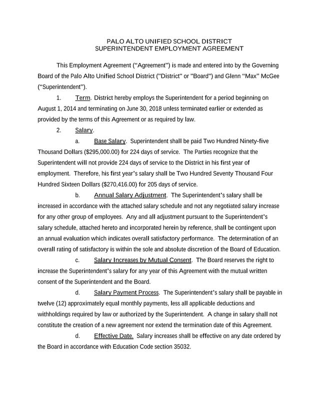 Superintendent Employment Agreement screenshot