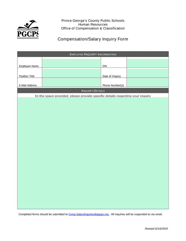 CompensationSalary Inquiry Form screenshot